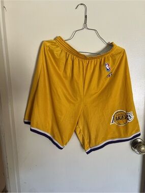 Yellow Los Angeles Lakers Basketball Shorts with Team Patch vintage